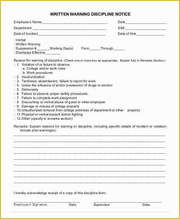 Free Employee Warning Notice form Template Of 12 Printable Written Warning Templates Pdf Google Docs