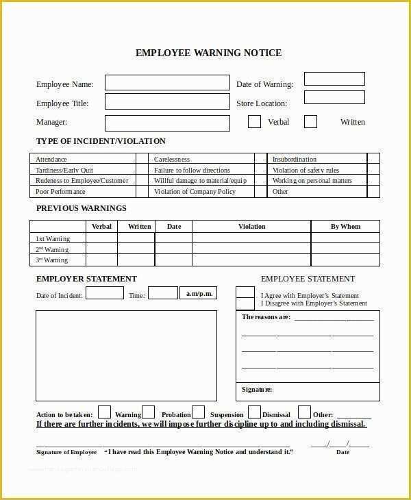 Free Employee Warning Notice form Template Of 22 Employee Written Warning Template Example