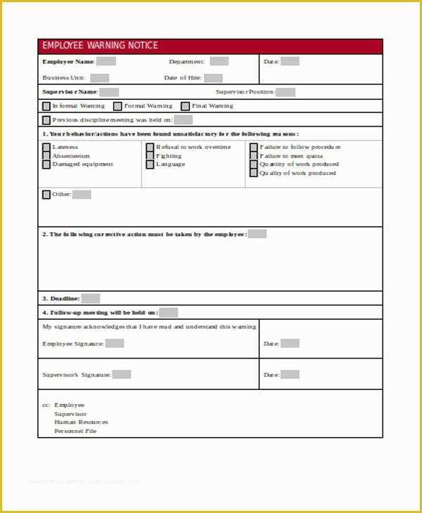 Free Employee Warning Notice form Template Of 28 Notice forms In Word