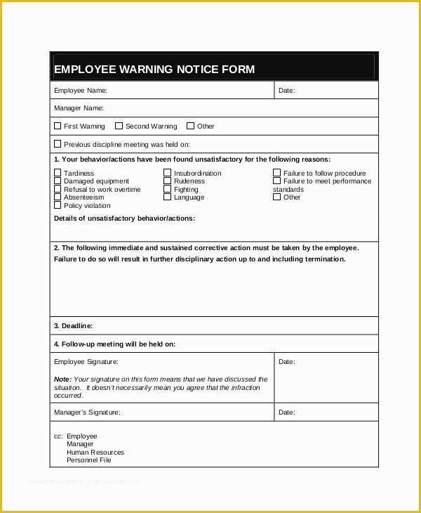 Free Employee Warning Notice form Template Of 6 Sample Employee Warning Notice forms