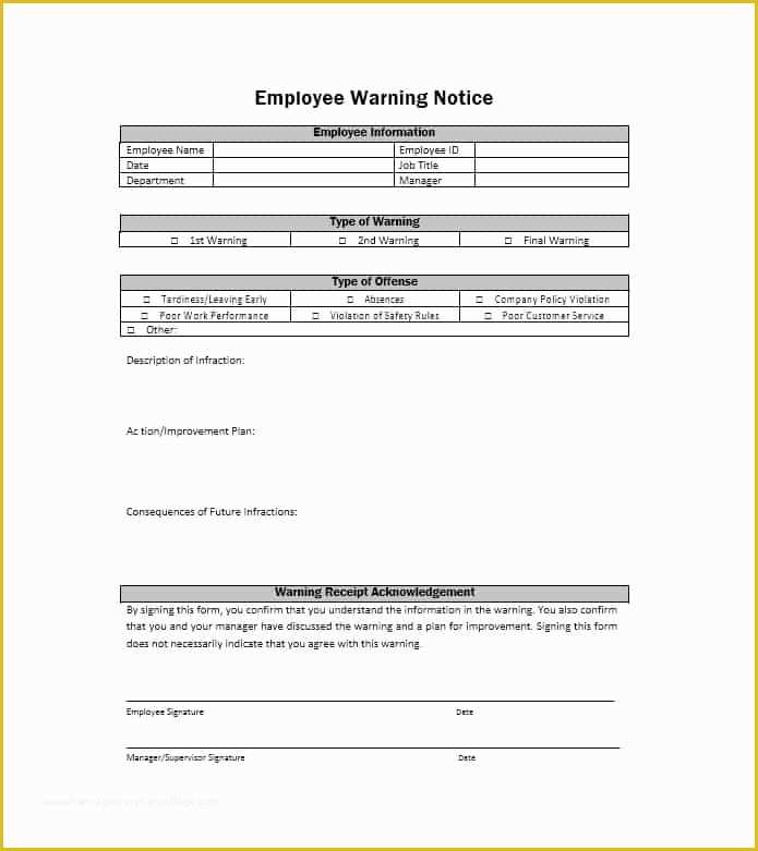 Free Employee Warning Notice form Template Of Employee Warning Notice Download 56 Free Templates &amp; forms