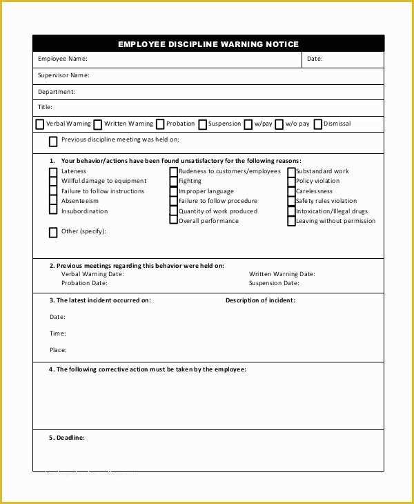 Free Employee Warning Notice form Template Of Sample Employee Discipline form 10 Examples In Pdf Word