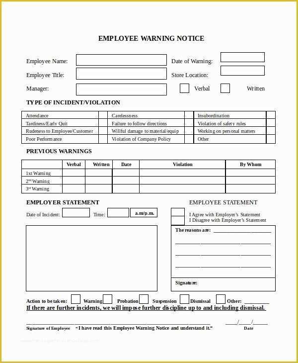 Free Employee Warning Notice form Template Of Warning Notice Template 8 Free Word Pdf Document