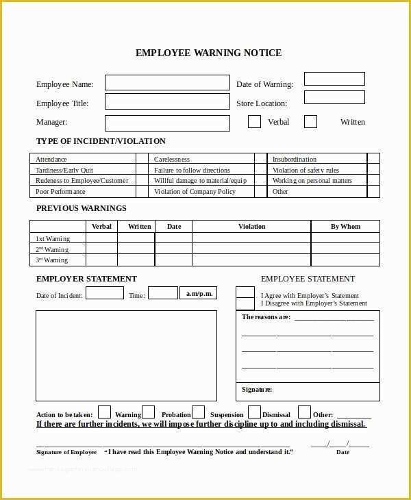 Free Employee Warning Notice form Template Of Warning Notice Template 8 Free Word Pdf Document