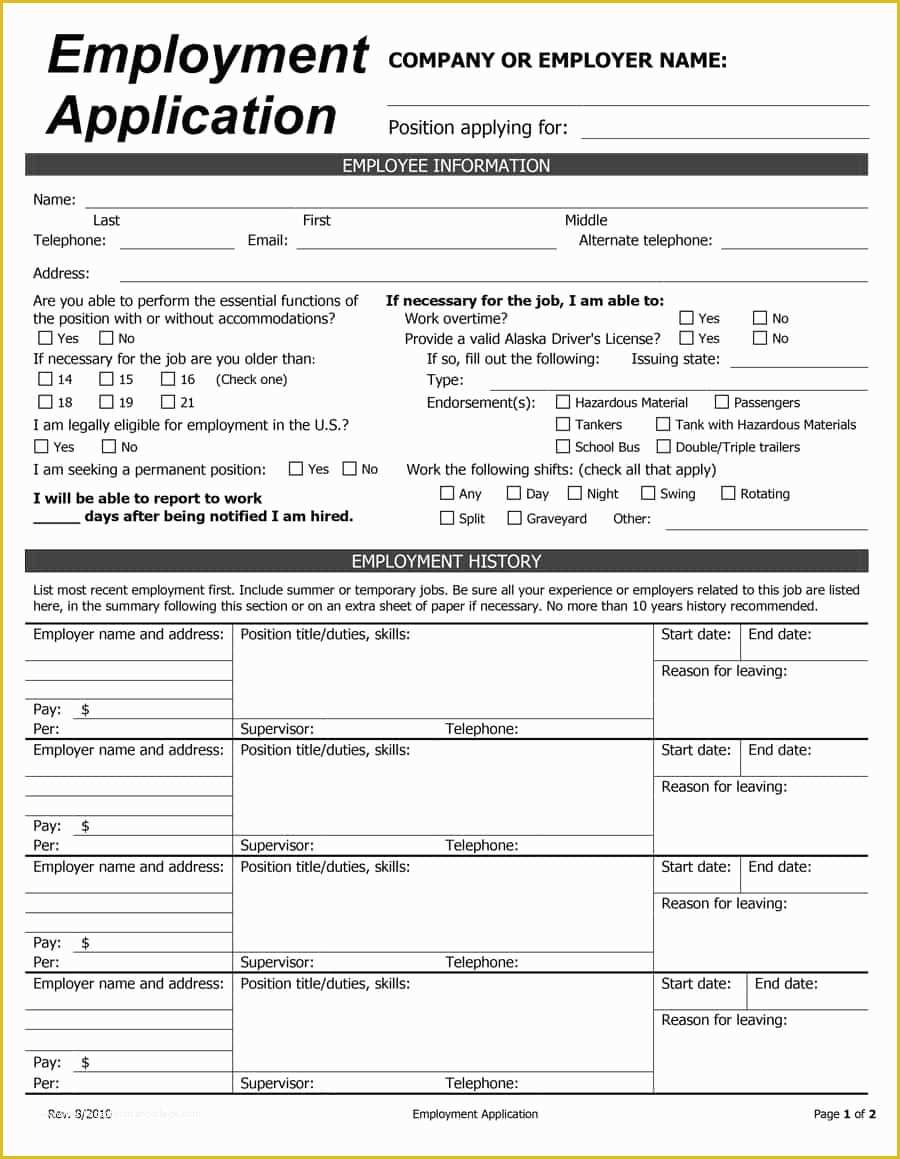 Free Employment Application Template California Of 50 Free Employment Job Application form Templates