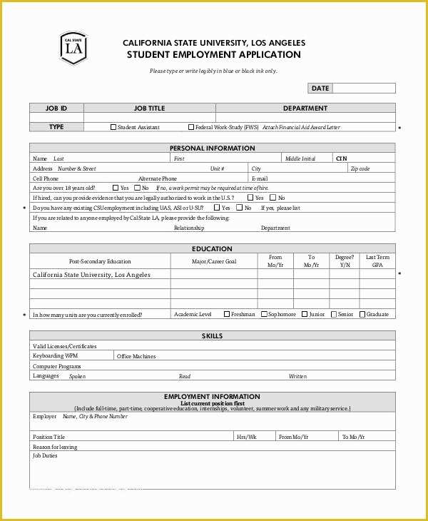 Free Employment Application Template California Of Employment Application form California Employment