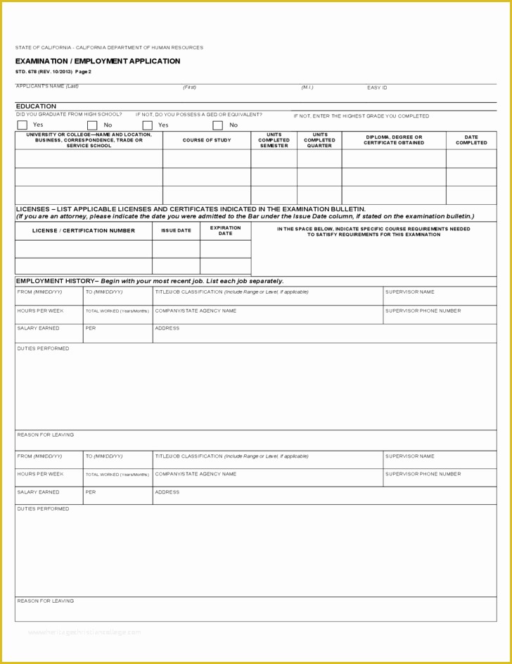 Free Employment Application Template California Of Employment Application form California Employment