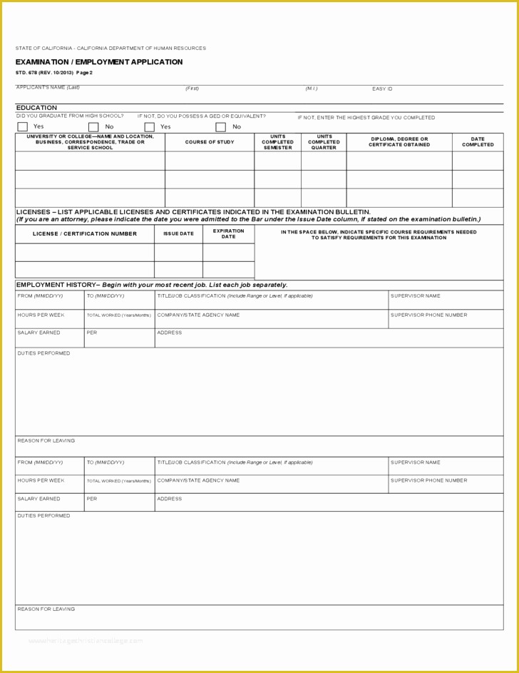 Free Employment Application Template California Of Employment 