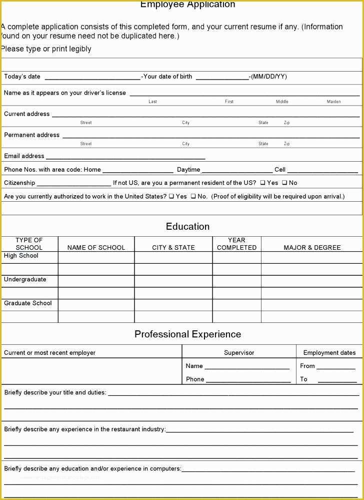 Free Employment Application Template California Of Employment Application Template Word