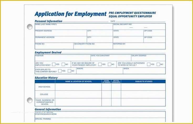 Free Employment Application Template California Of Generic Employment Application form