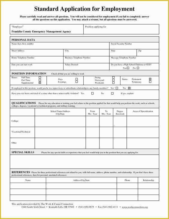 Free Employment Application Template California Of Printable Application for Employment California Template