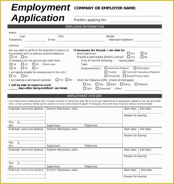 Free Employment Application Template Of 15 Employment Application Templates – Free Sample