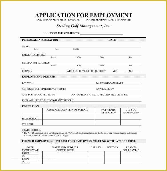 Free Employment Application Template Of 21 Employment Application Templates Pdf Doc