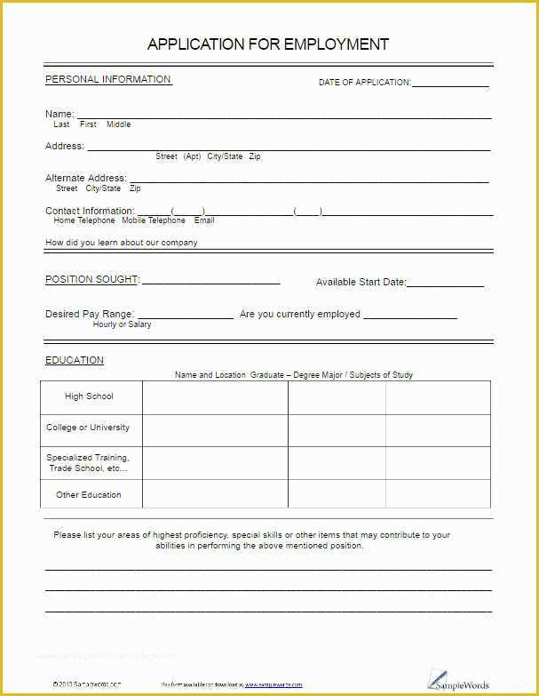 Free Employment Application Template Of 22 Employment Application form Template Free Word Pdf