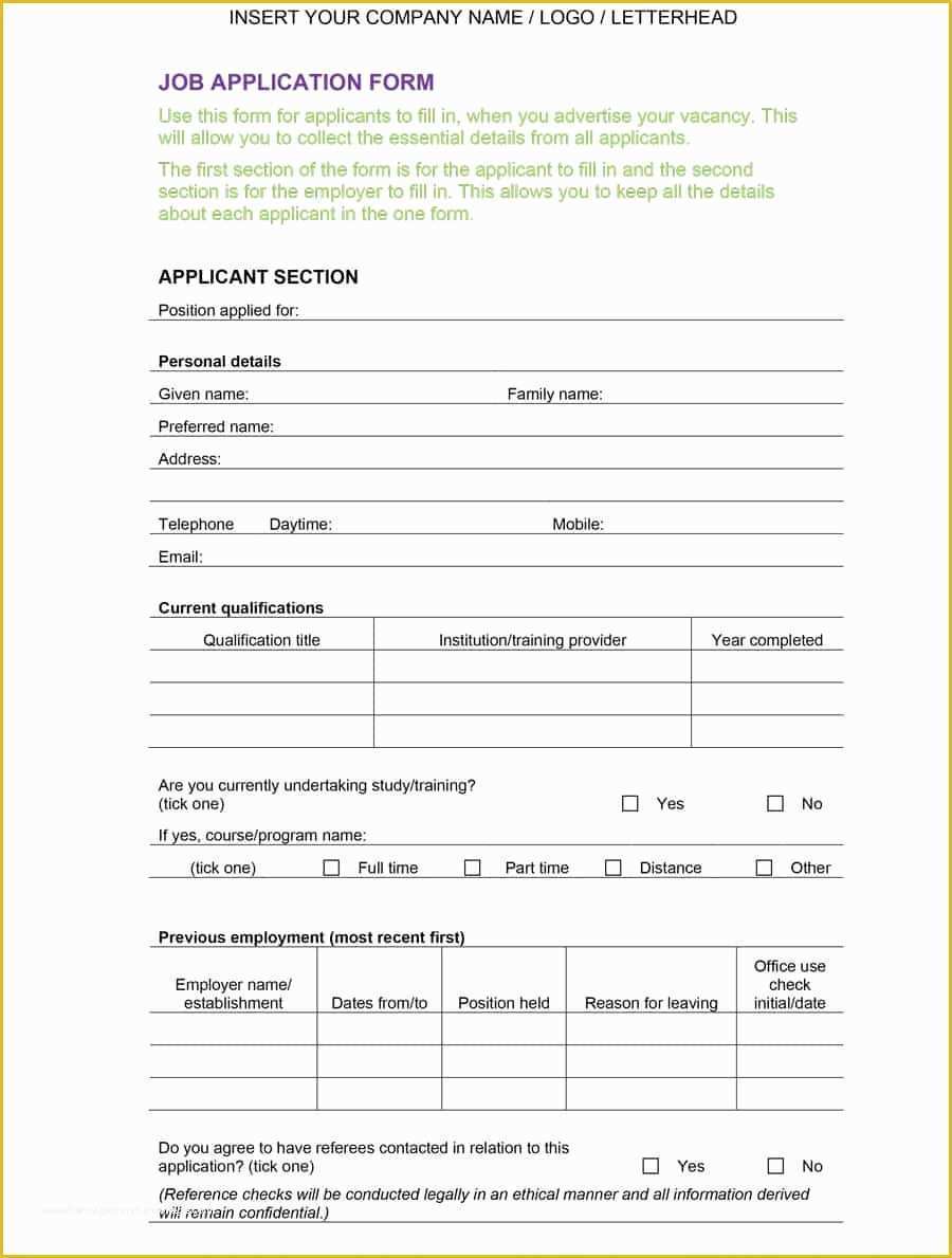 Free Employment Application Template Of 50 Free Employment Job Application form Templates