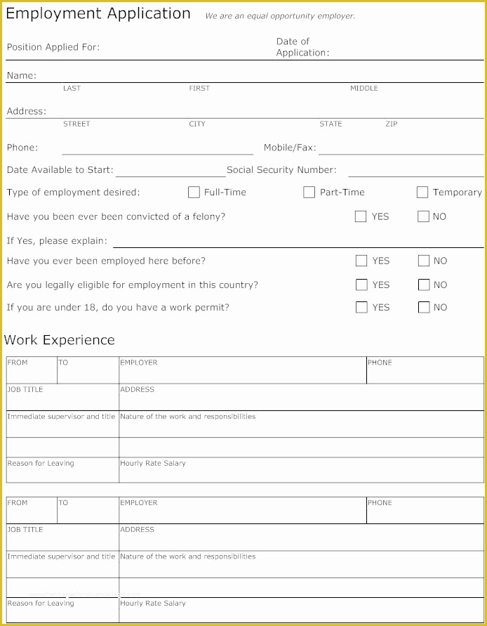 Free Employment Application Template Of 8 Best Of Printable Blank Application for