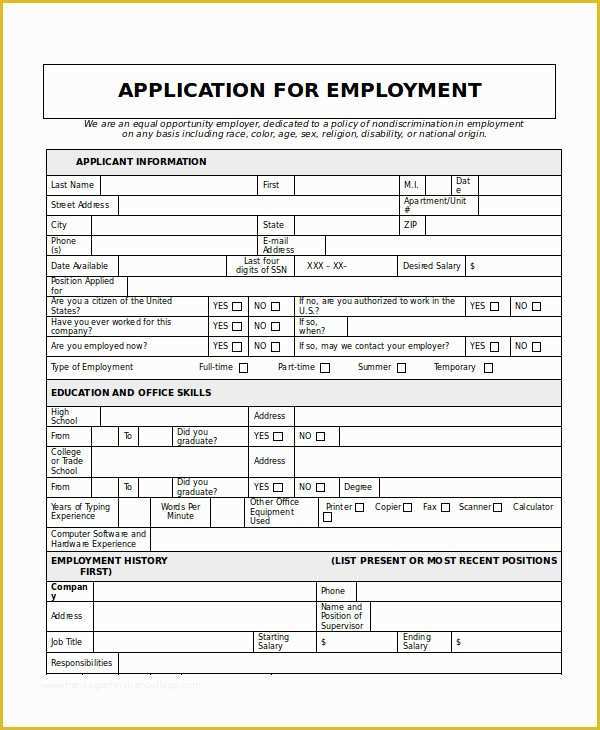 Free Employment Application Template Of Generic Job Application 8 Free Word Pdf Documents