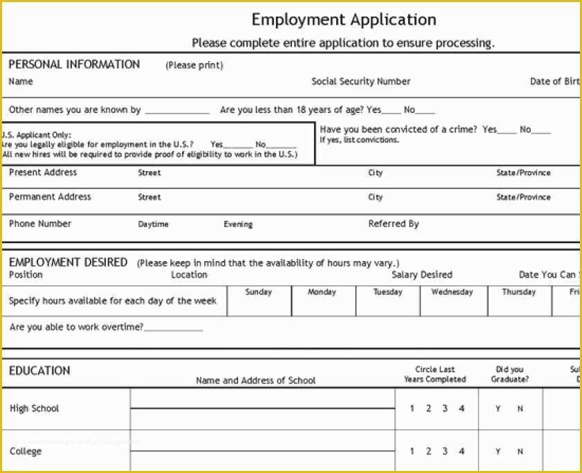 Free Employment Application Template Of Job Application Template