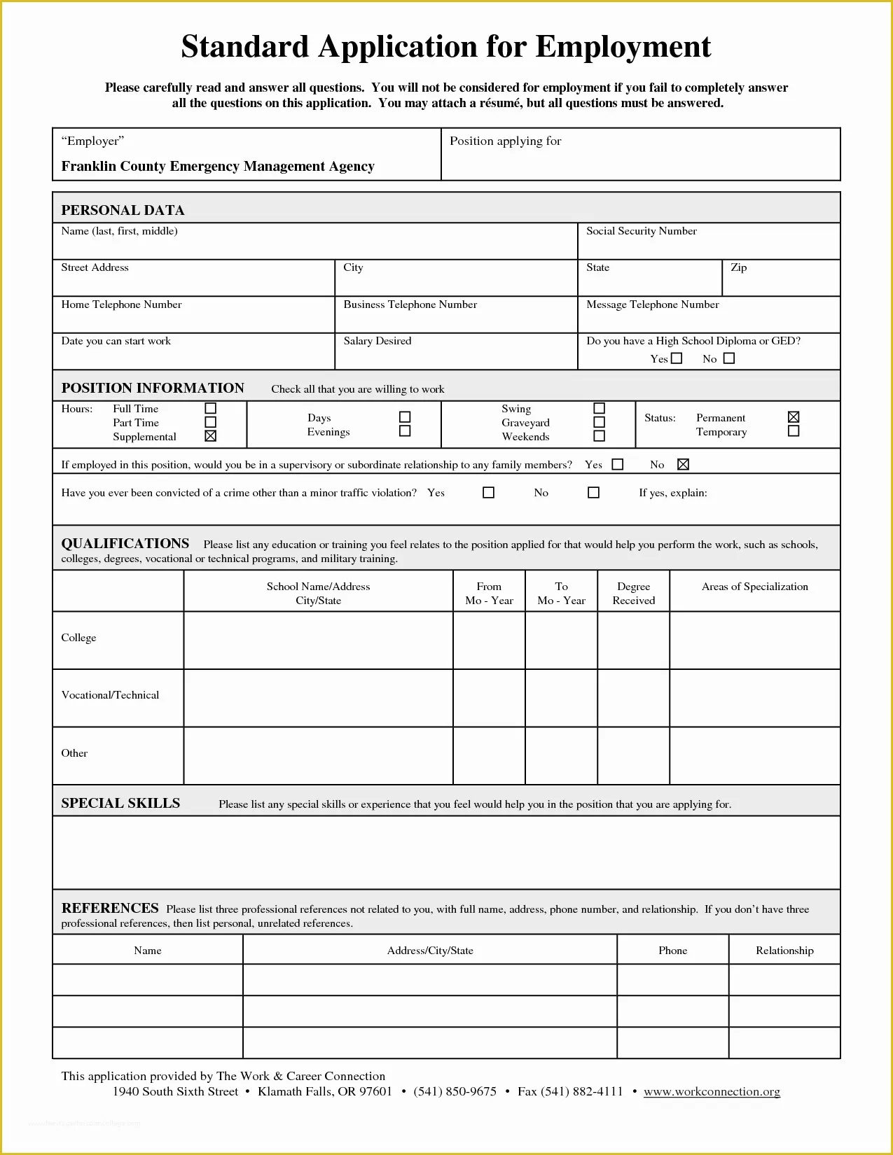Free Employment Application Template Of Standard Job Application form