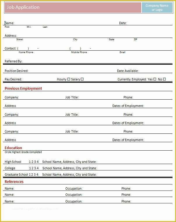 Free Employment Application Template Word Of 18 Job Application form Template Free Word Pdf Excel