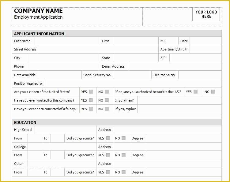 Free Employment Application Template Word Of Application for Employment Template