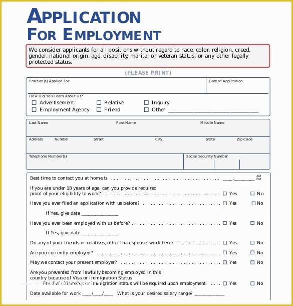 Free Employment Application Template Word Of Application form Templates – 10 Free Word Pdf Documents