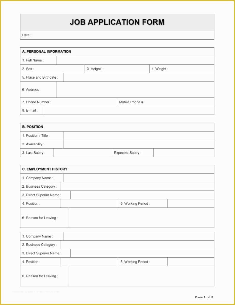 Free Employment Application Template Word Of Employee Job Application form