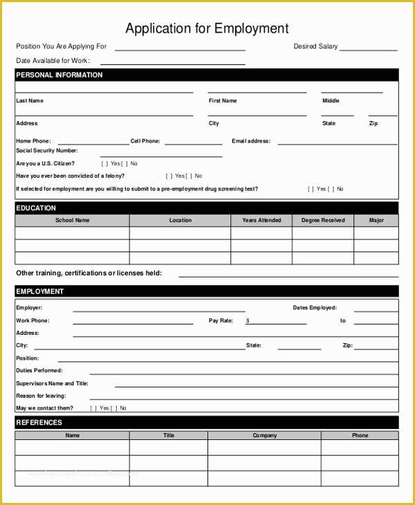 Free Employment Application Template Word Of Employment Application form Free Download