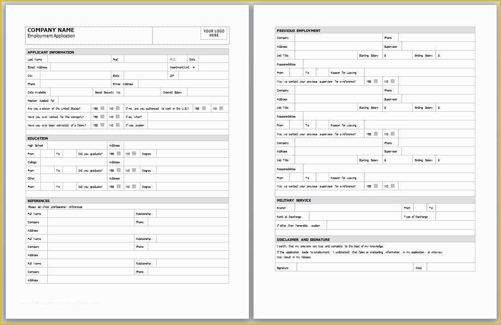 Free Employment Application Template Word Of Employment Application Template