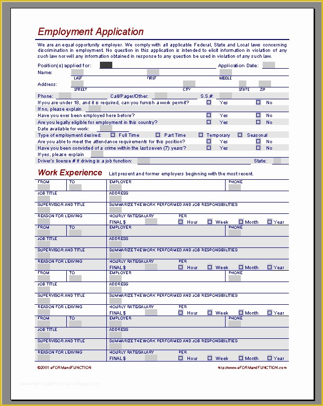 Free Employment Application Template Word Of Free Editable Employment Application Template