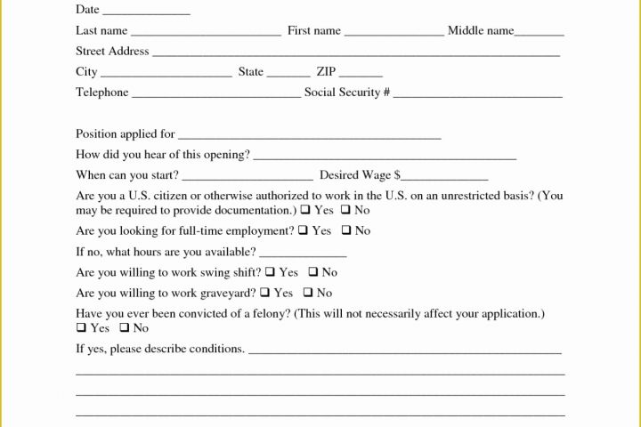 Free Employment Application Template Word Of Free Employment Job Application form Template Sample