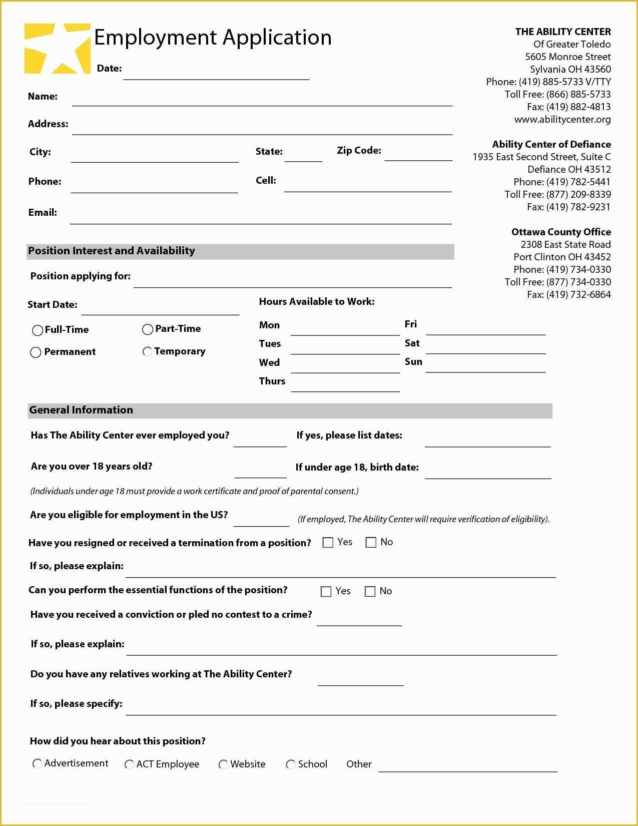 Free Employment Application Template Word Of Job Application Template