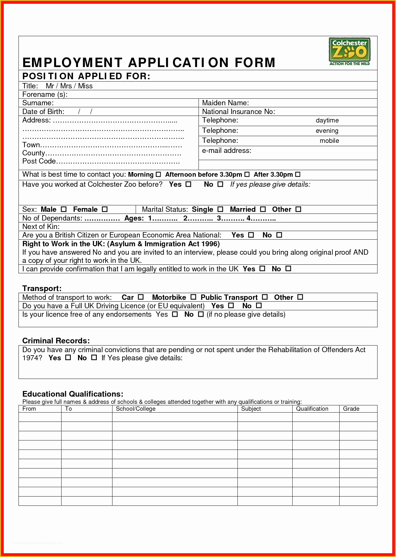 Free Employment Application Template Word Of Word Application Template