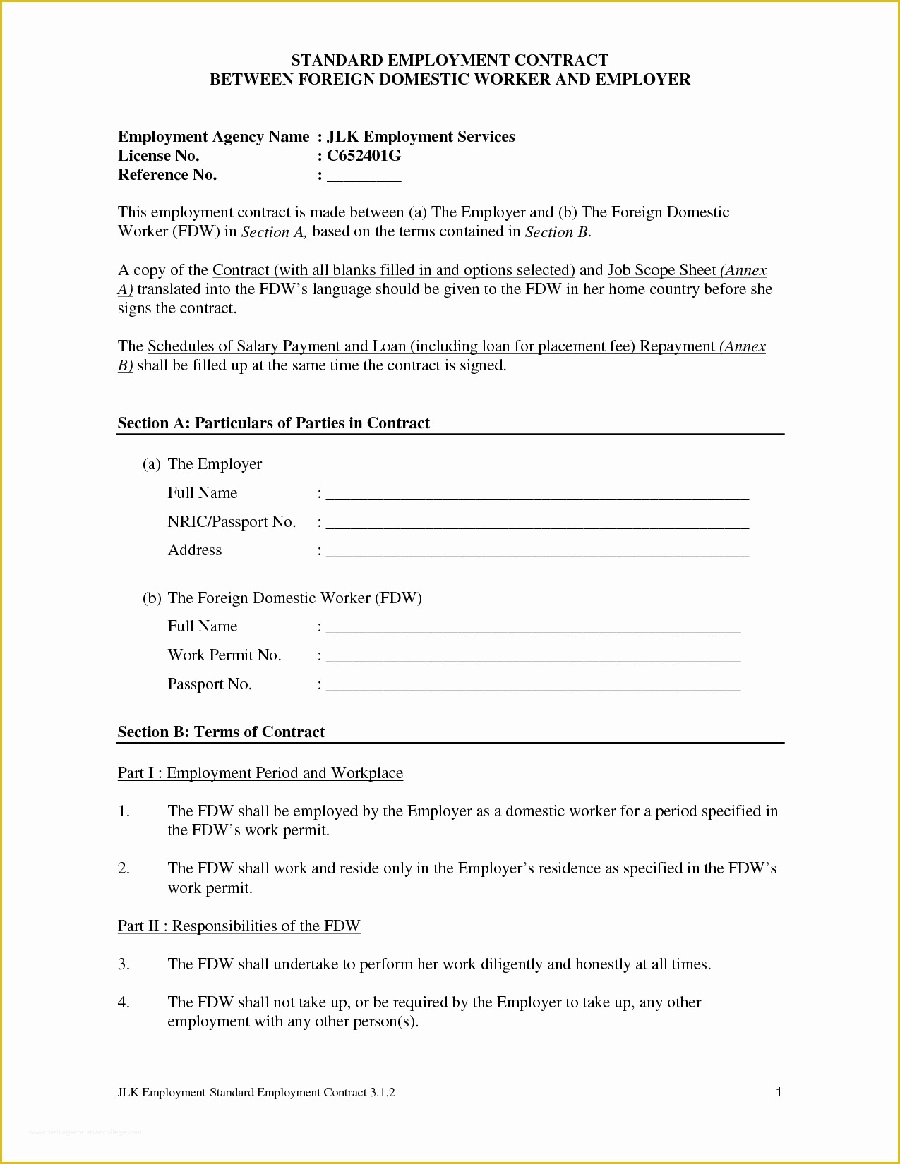 Free Employment Contract Template Word Of Employee Agreement form Pertamini