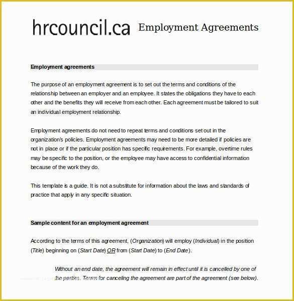Free Employment Contract Template Word Of Employee Contract Agreement
