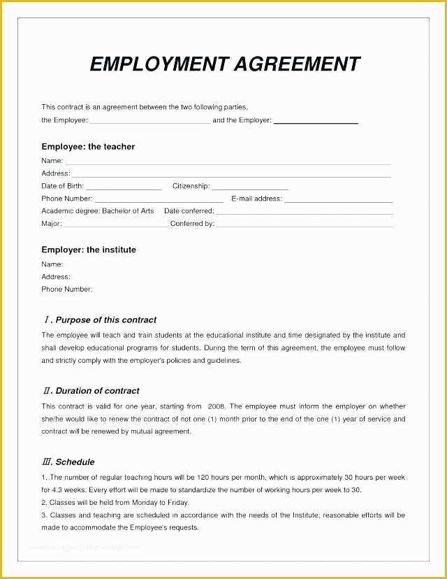 Free Employment Contract Template Word Of Employment Contract Template Free Agreement Simple