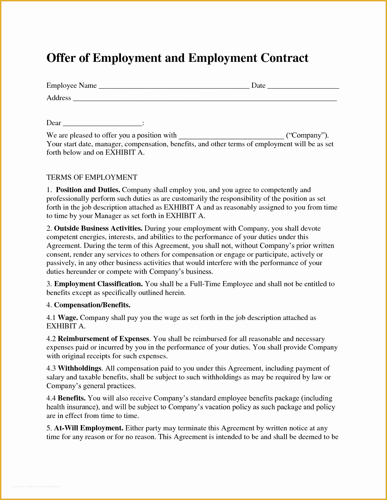 Free Employment Contract Template Word Of Free Employment Contract Template Word