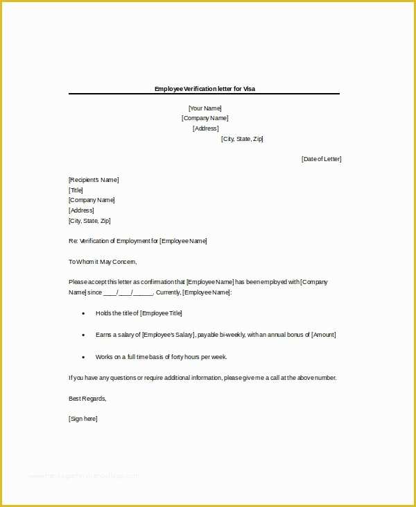 Free Employment Verification Letter Template Of 10 Sample Employment Verification Letters Pdf Word