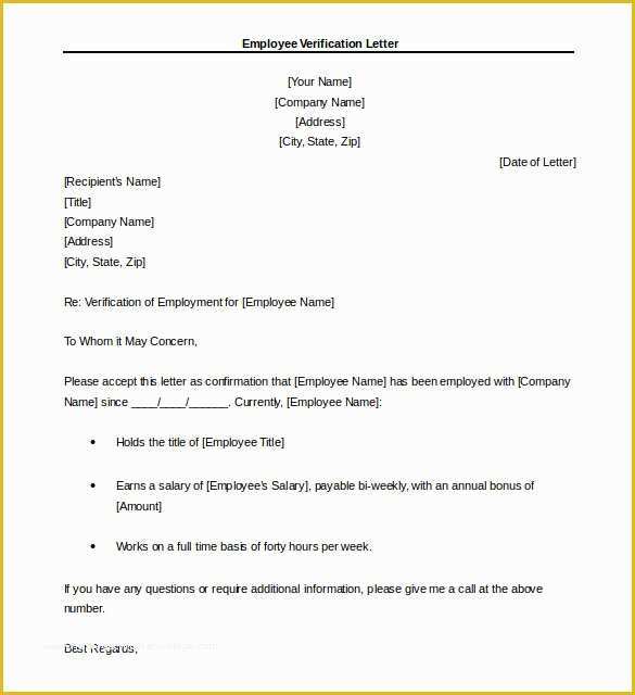 Free Employment Verification Letter Template Of 15 Letter Of Employment Templates Doc Pdf