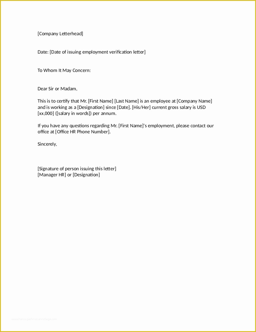 Free Employment Verification Letter Template Of 2019 Proof Of Employment Letter Fillable Printable Pdf