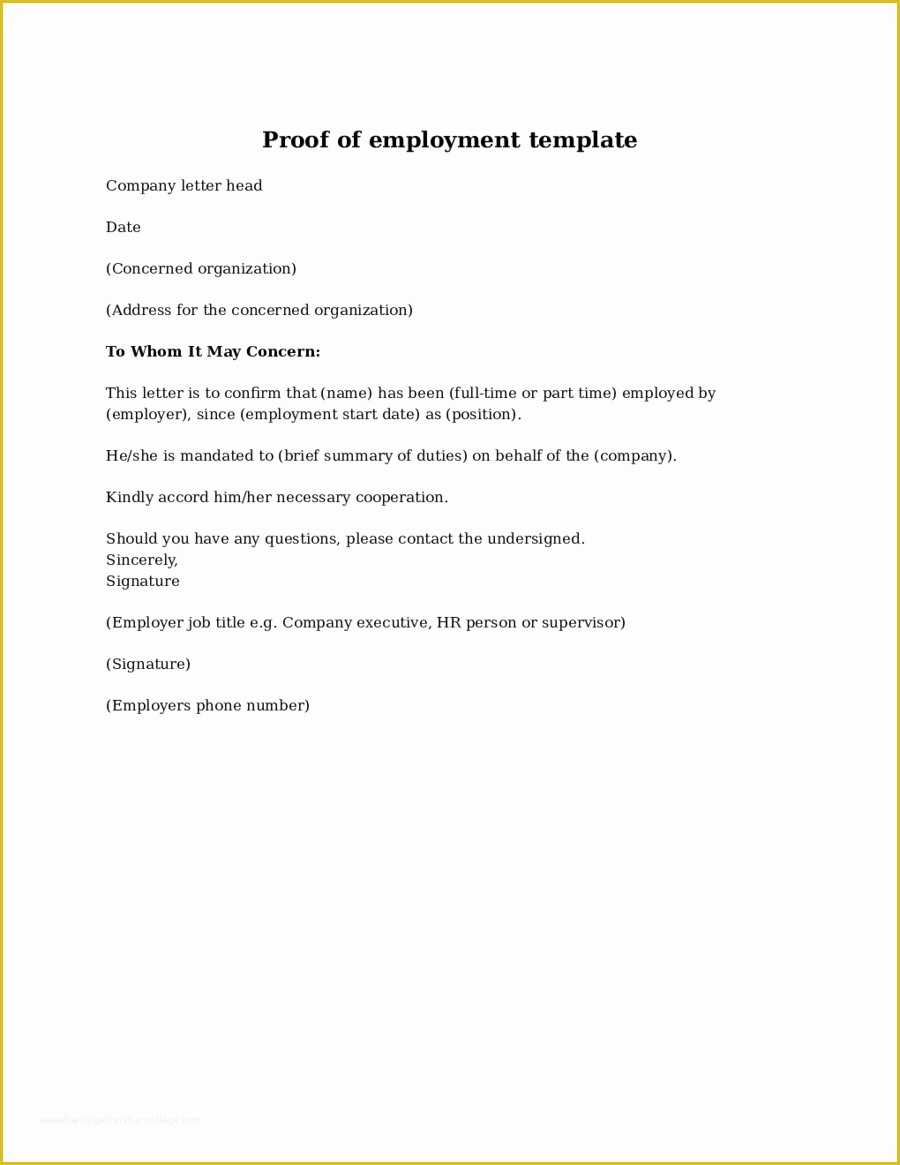 Free Employment Verification Letter Template Of 2019 Proof Of Employment Letter Fillable Printable Pdf