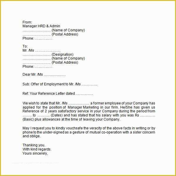 Free Employment Verification Letter Template Of Employment Letter 7 Free Doc Download