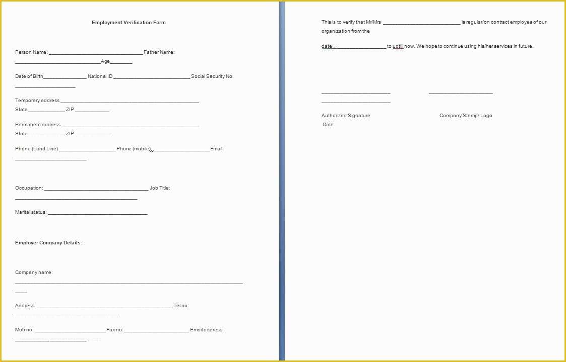 Free Employment Verification Letter Template Of Employment Verification form Template Free formats Excel