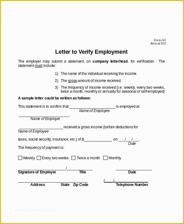 Free Employment Verification Letter Template Of Employment Verification Letter Template Uk Employment