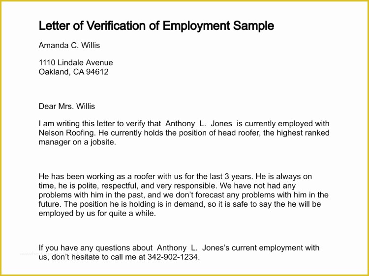 Free Employment Verification Letter Template Of Printable Sample Letter Employment Verification form