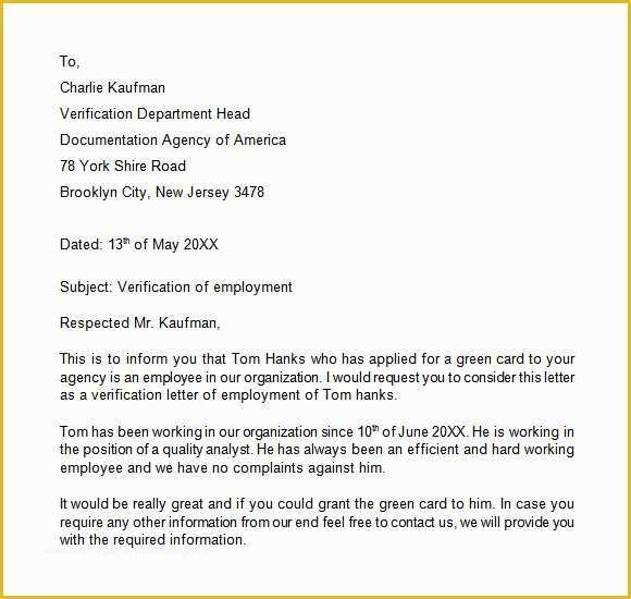 Free Employment Verification Letter Template Of Sample Proof Of Employment Letter 9 Download Free