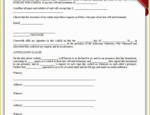 Free Estate Will Template Of Free Printable Codicil form Generic