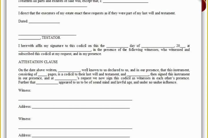 Free Estate Will Template Of Free Printable Codicil form Generic