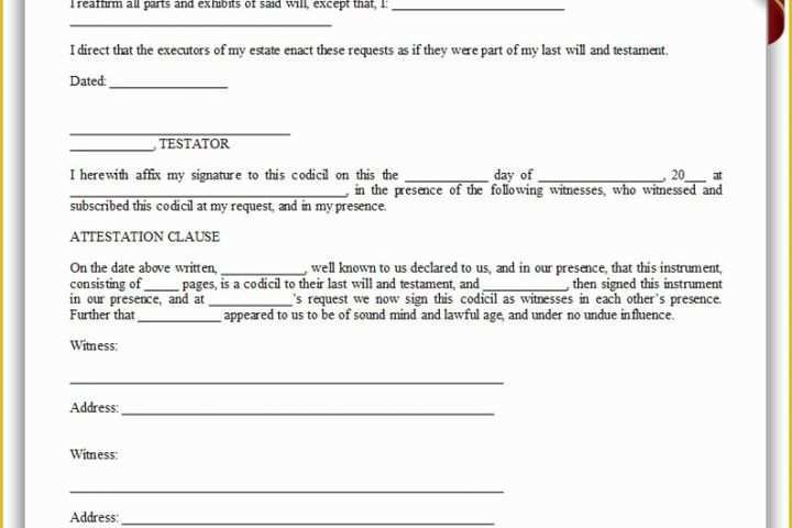Free Estate Will Template Of Free Printable Codicil form Generic