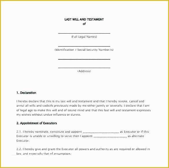 Free Estate Will Template Of Free Printable Last Will and Testament forms Sample Simple